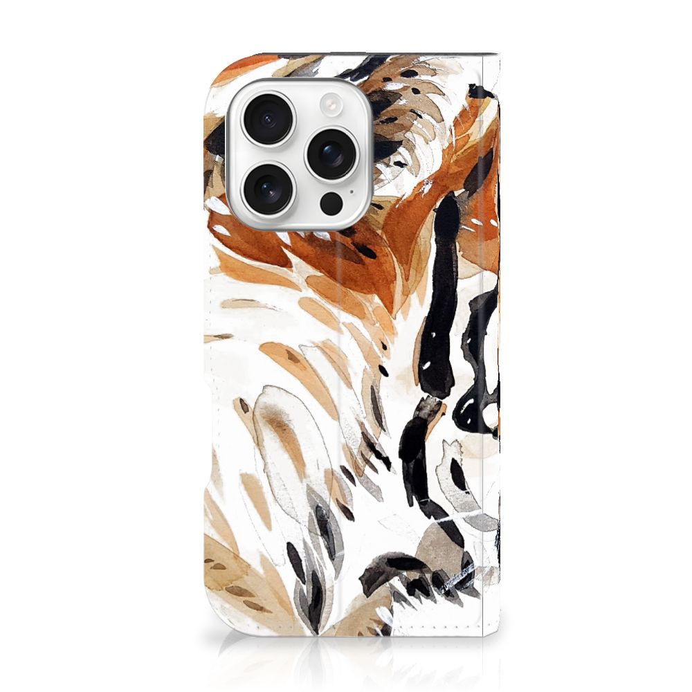 Apple iPhone 16 Pro Bookcase Watercolor Tiger voorkant