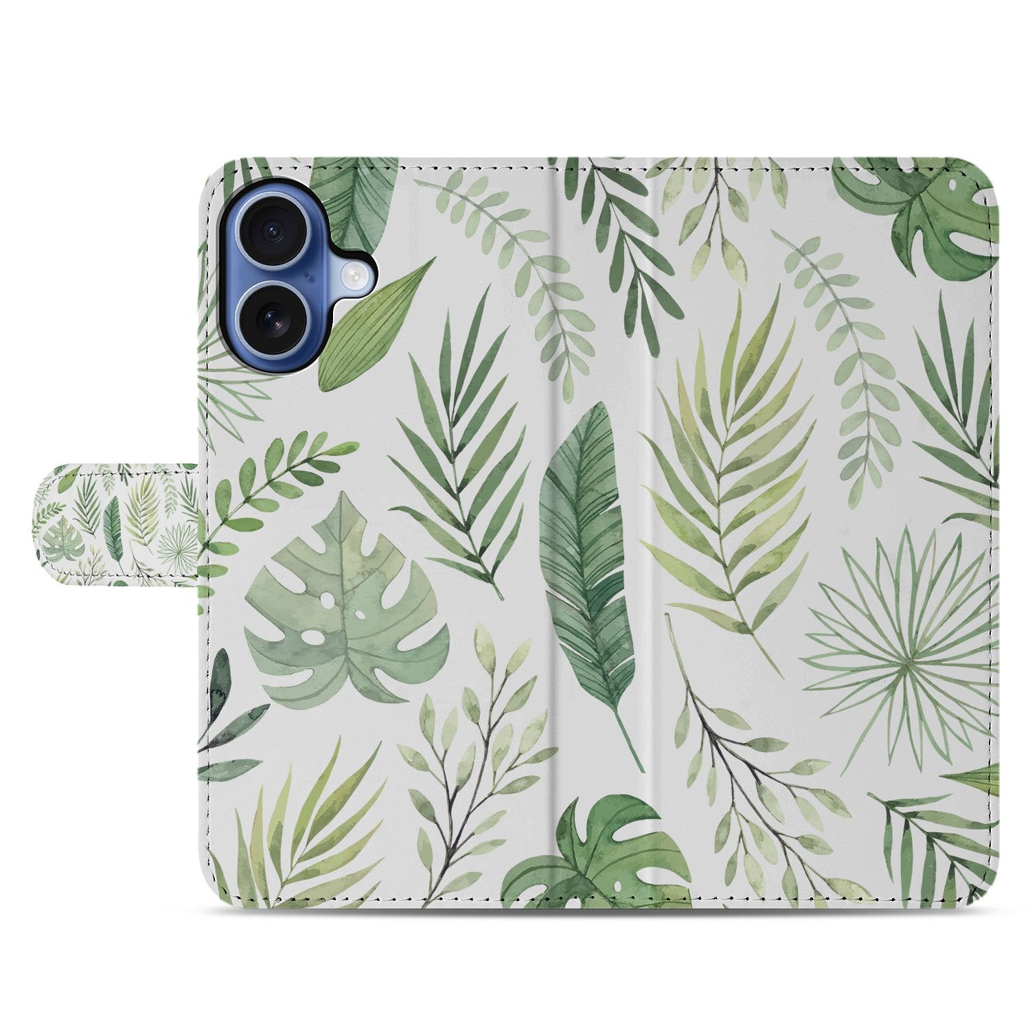 Bookcase iPhone 17 Leaves boekhoes bladprint lichtgroen wit vooraanzicht
