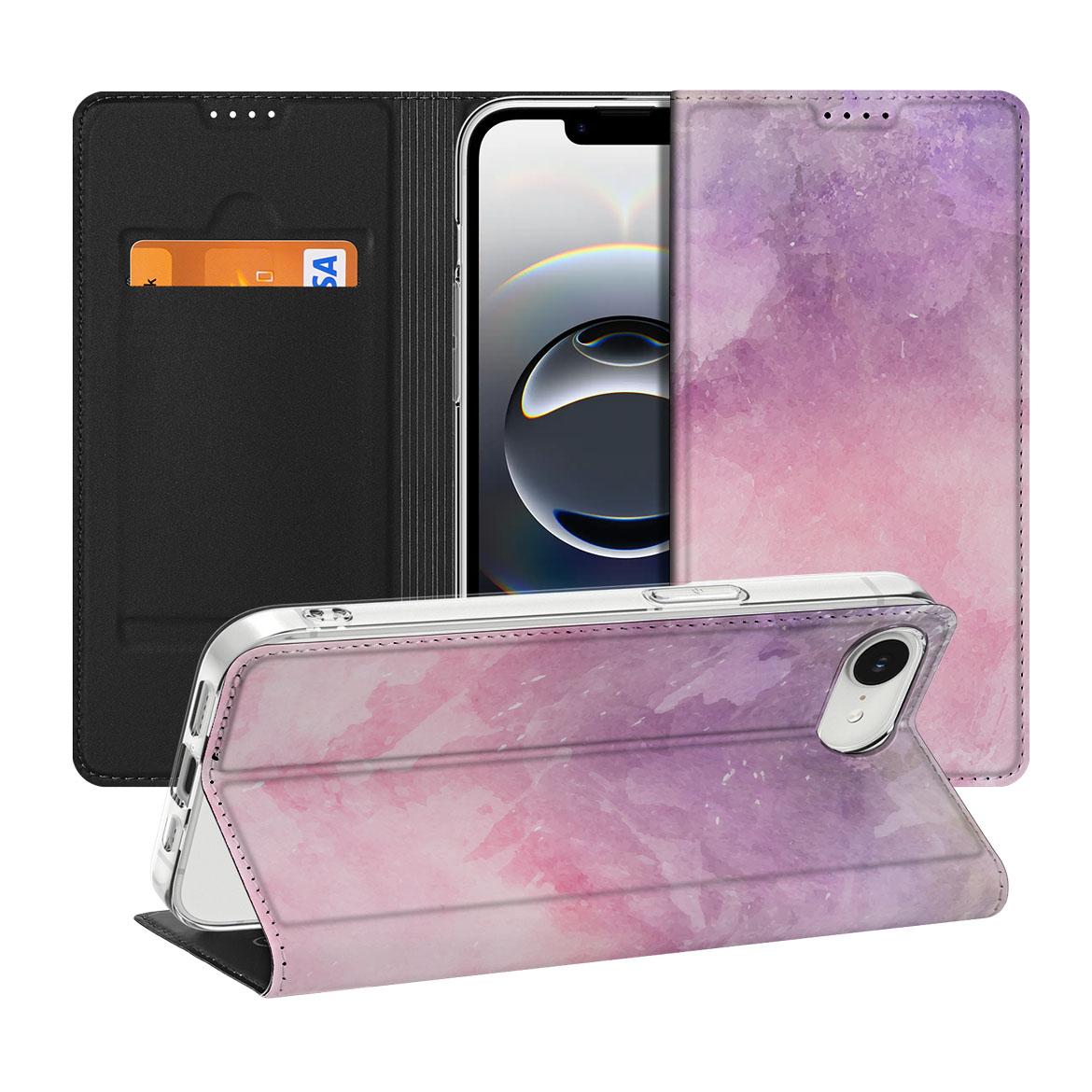 Apple iPhone 16e Bookcase Pink Purple Paint voorkant achterkant