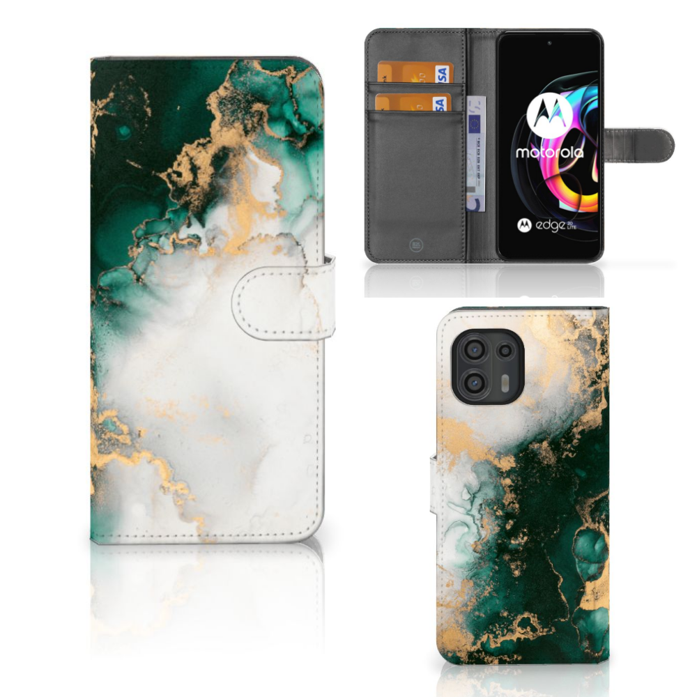 Motorola Edge 20 Lite Bookcase Marmer Groen aanzicht
