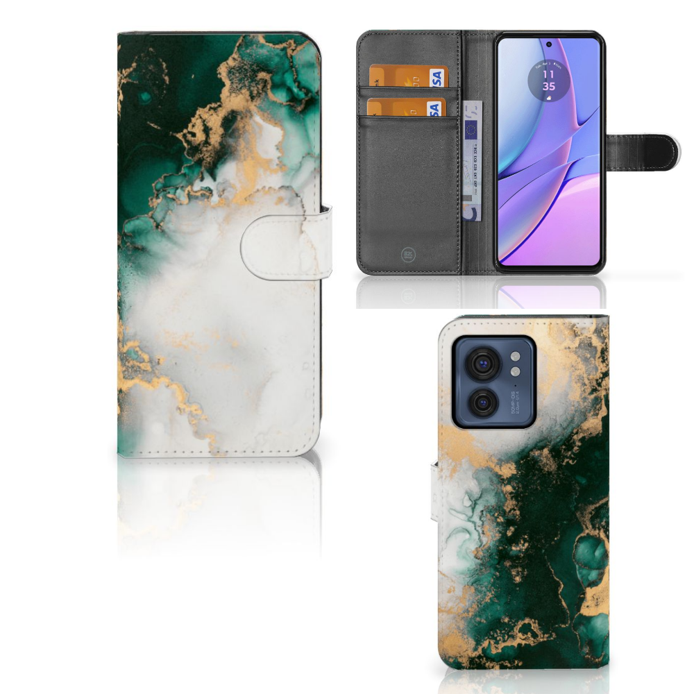 Bookcase voor Motorola Edge 40 Marmer Groen met drie pasjes en stijlvolle bescherming 💚