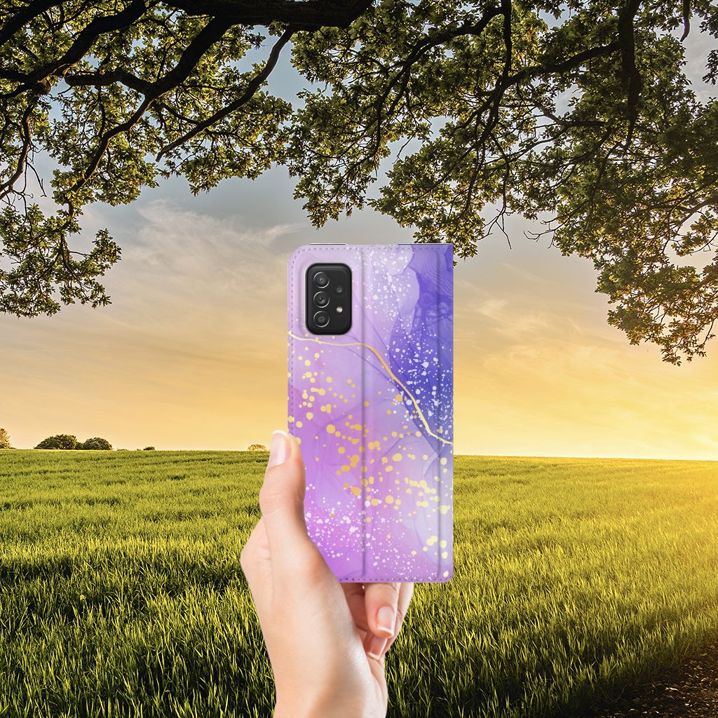 Samsung Galaxy A03s Bookcase Watercolor Paars hand natuur