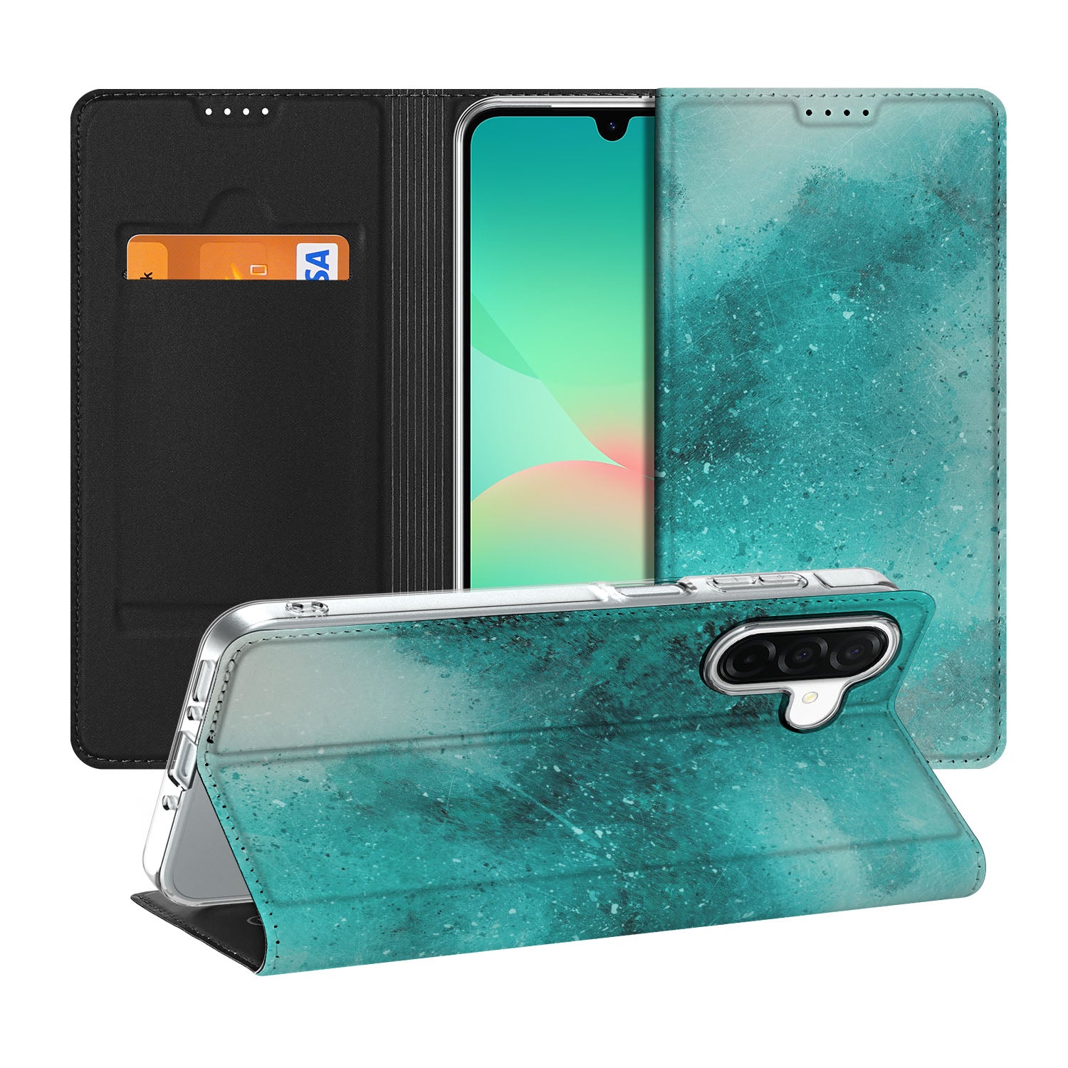 Samsung Galaxy A26 Bookcase Painting Blue voorzijde achterzijde