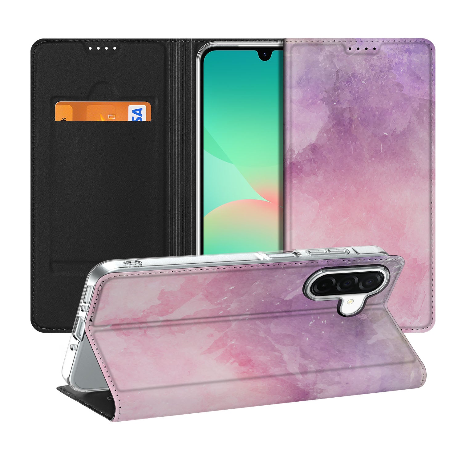 Bookcase voor Samsung Galaxy A26 Pink Purple Paint voorkant achterkant