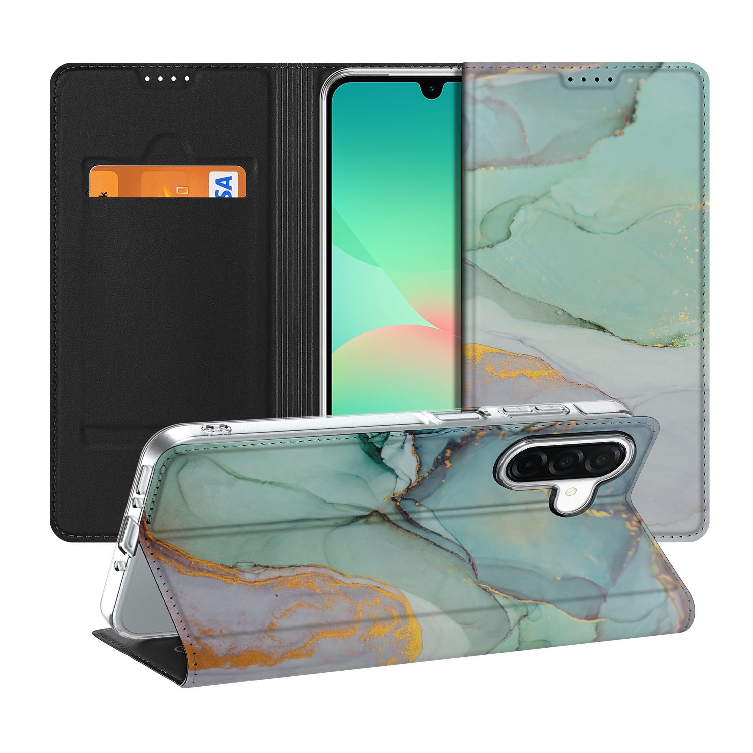 Samsung Galaxy A26 Bookcase Watercolor Mix voorzijde achterzijde