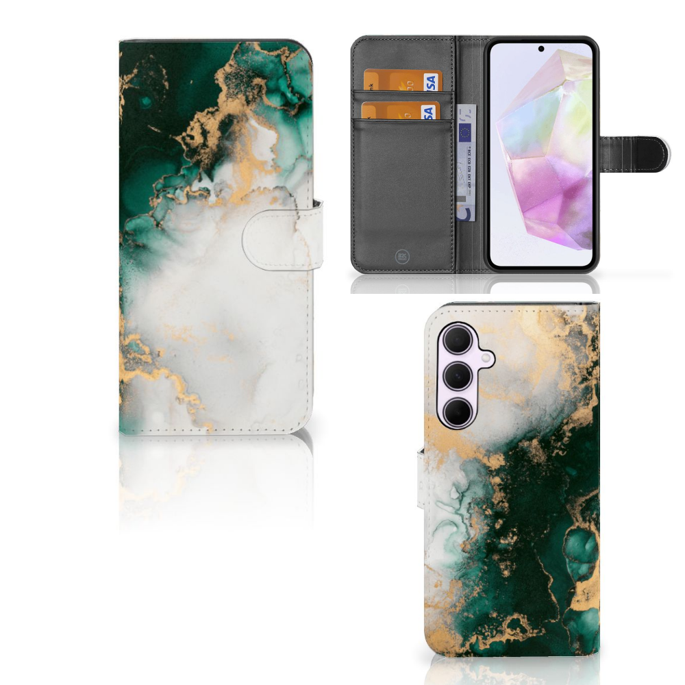 Samsung Galaxy A35 Bookcase Marmer Groen aanzicht