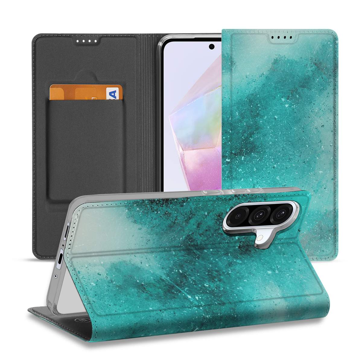 Samsung Galaxy A56 Bookcase Painting Blue voorkant en achterkant