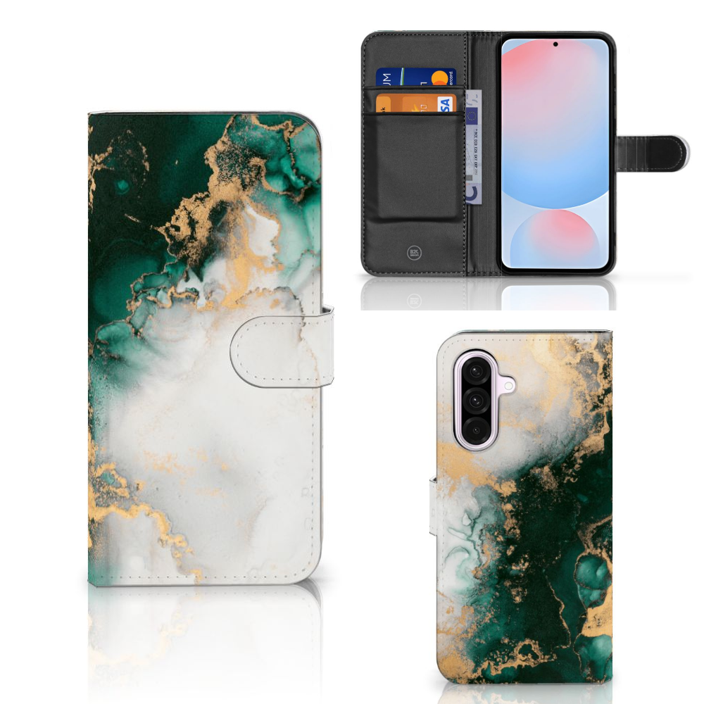 Samsung Galaxy A56 Bookcase Marmer Groen aanzicht
