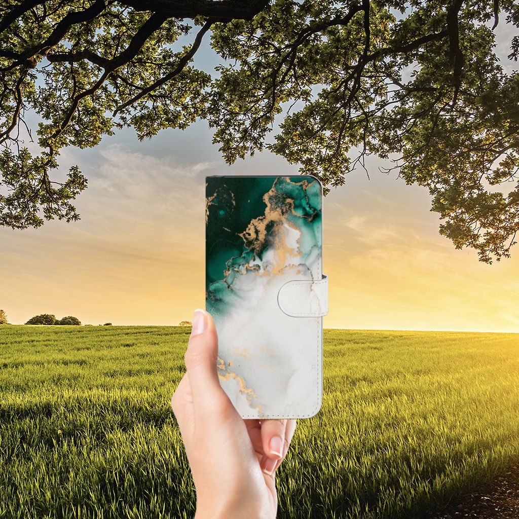 Samsung Galaxy M14 Bookcase Marmer Groen aanzicht
