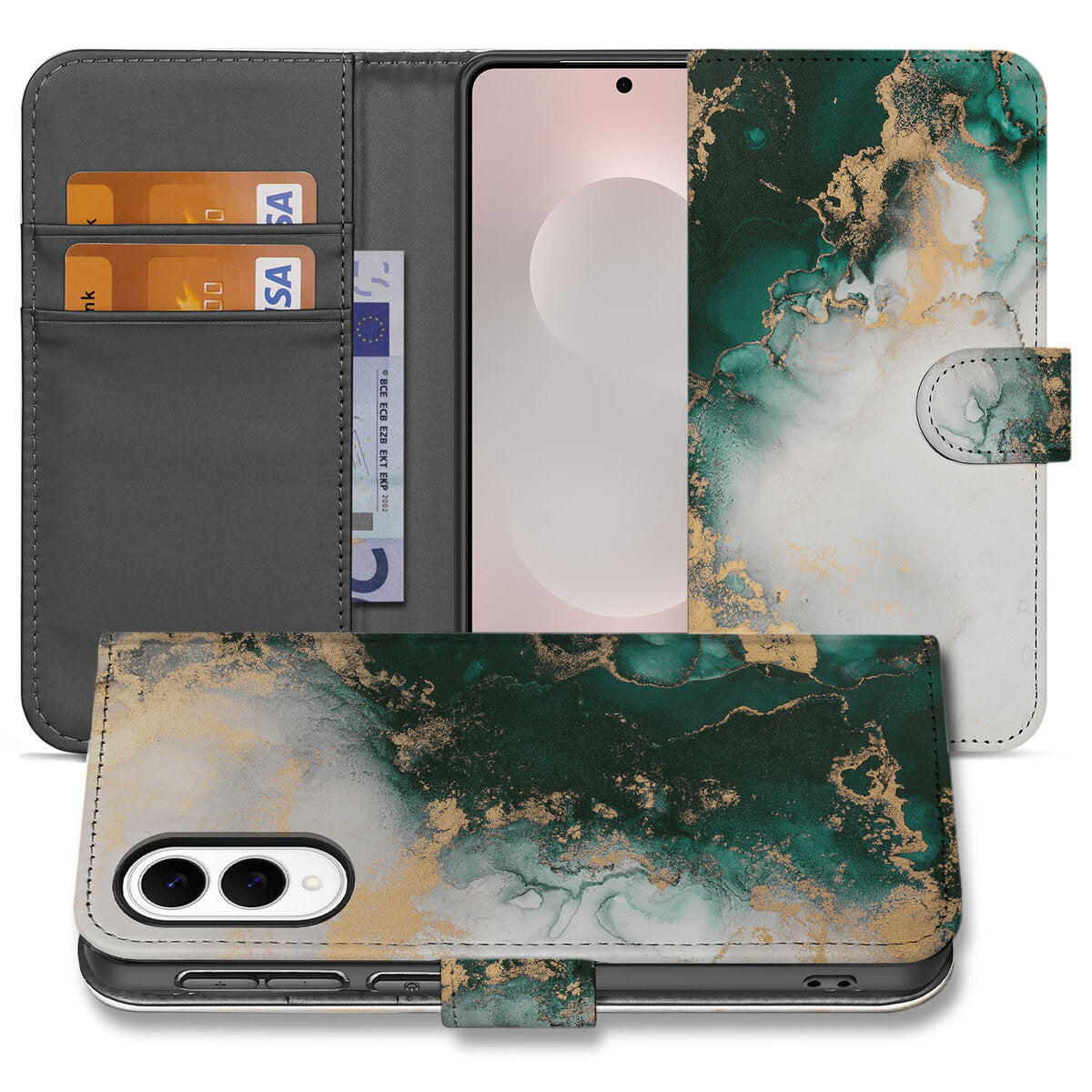 Samsung Galaxy S25 Edge Bookcase voor Samsung Galaxy S25 Edge Marmer Groen aanzicht