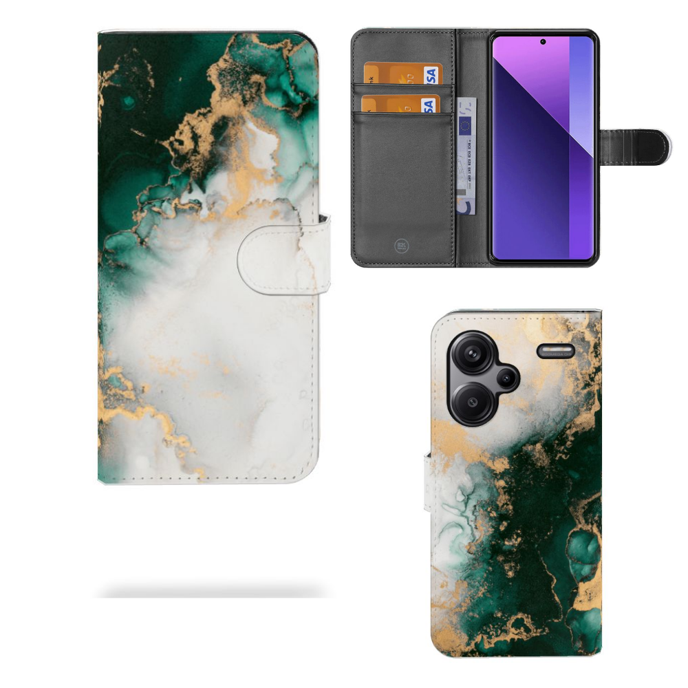 Xiaomi Redmi Note 13 Pro Plus Bookcase Marmer Groen aanzicht binnen buiten