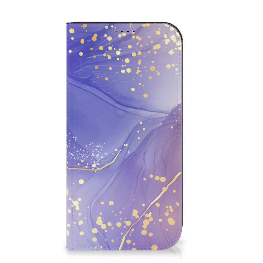 Bookcase voor iPhone 15 Pro Max Watercolor Paars met mooie paarse en gouden waterverfdetails.