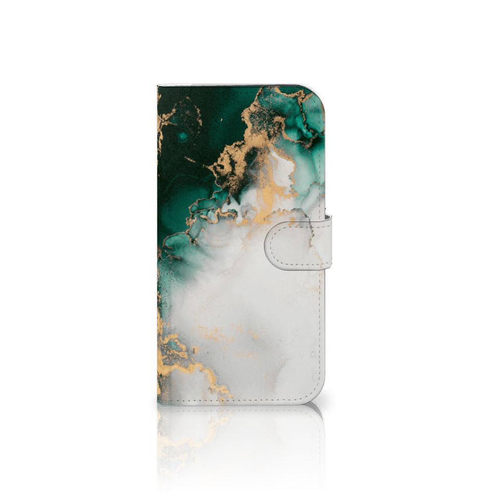 iPhone 16 Plus Bookcase Marmer Groen voorkant