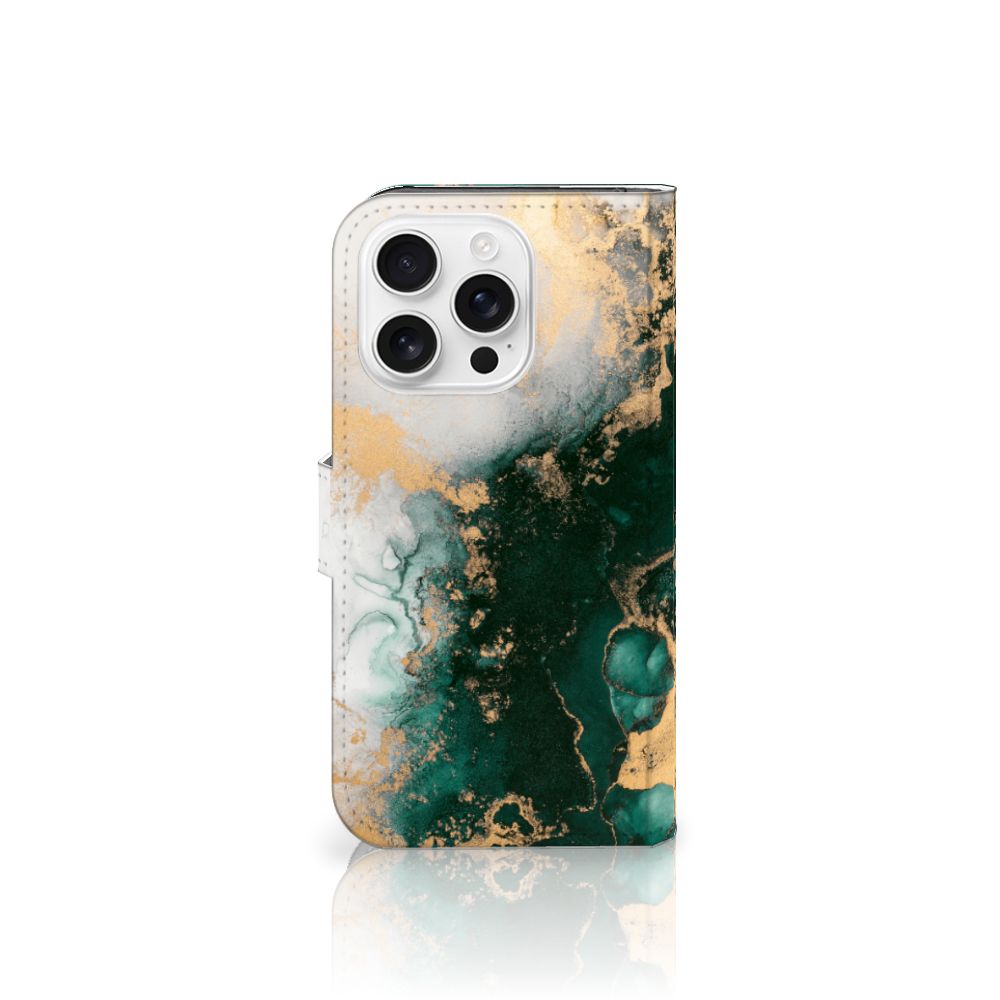Apple iPhone 16 Pro Bookcase Marmer Groen vooraanzicht
