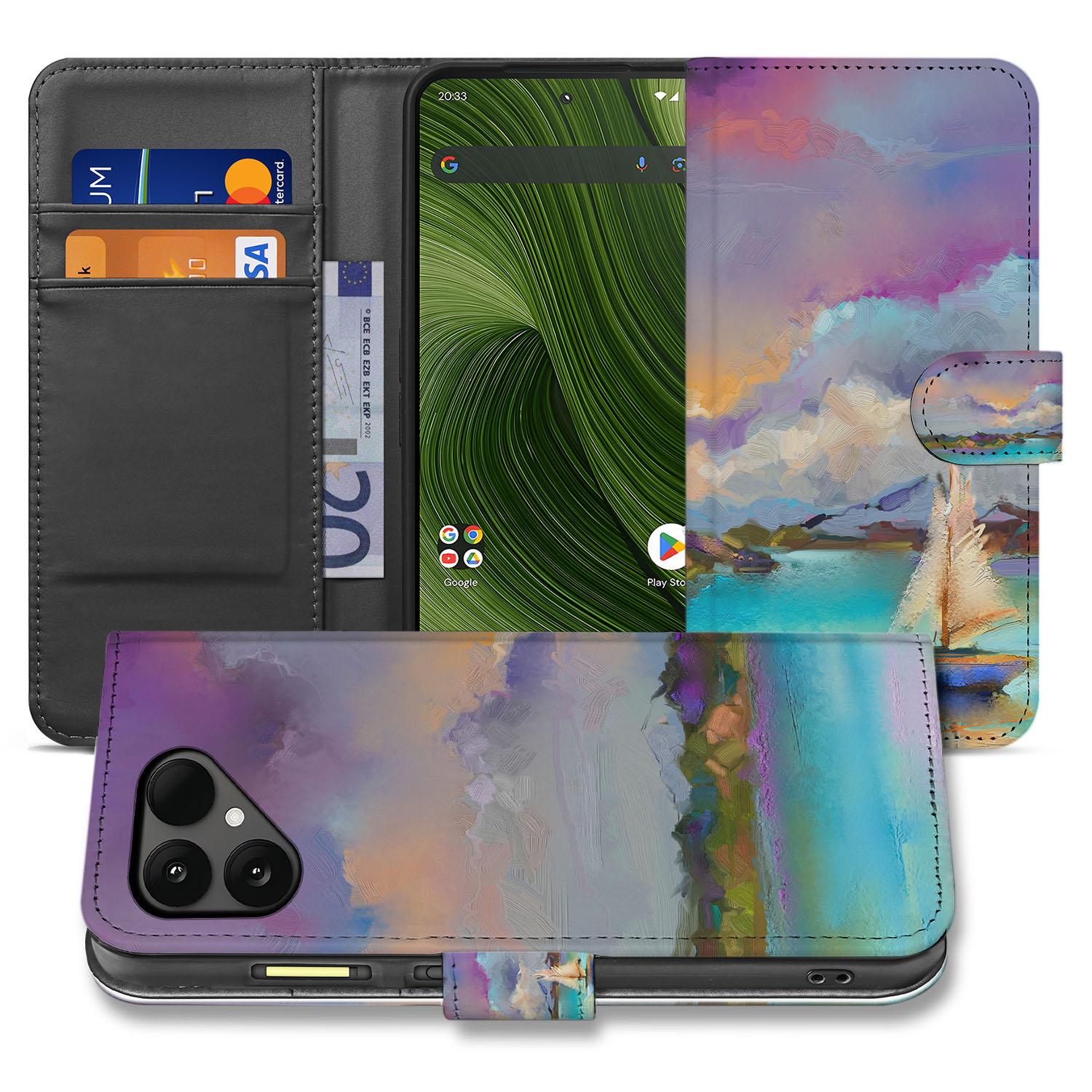 Fairphone 6 Boot Motief Fairphone 6 Bookcase Hoesje In Kunstleer Met Pasjesvak Paars Blauw Groen aanzicht