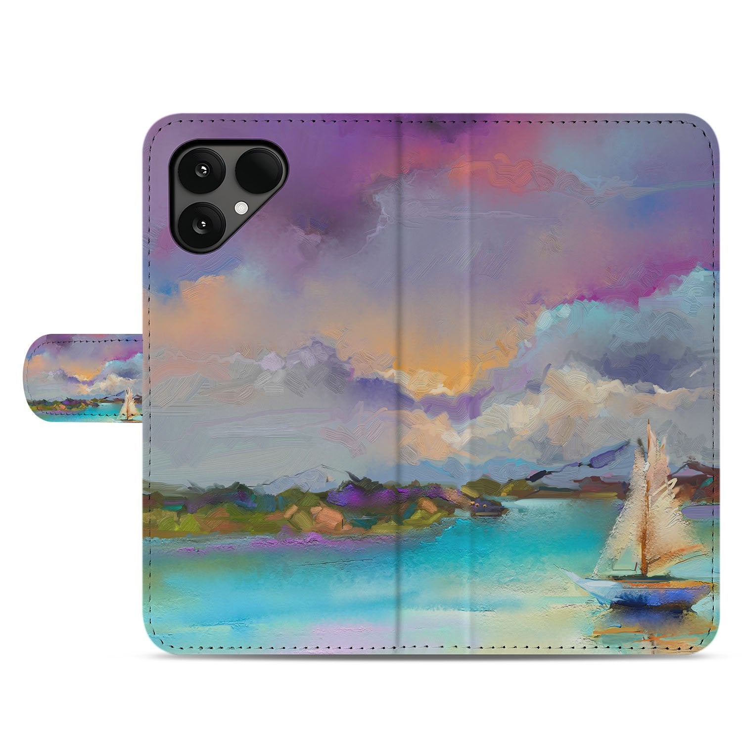 Fairphone 6 Boot Motief Fairphone 6 Bookcase Hoesje In Kunstleer Met Pasjesvak Paars Blauw Groen voorkant