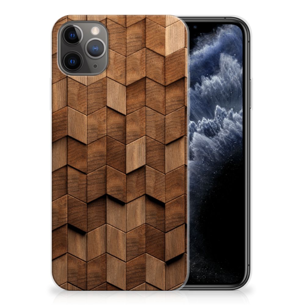 Bumper Hoesje voor Apple iPhone 11 Pro Max Wooden Cubes met uniek hexagonaal houtprint design.