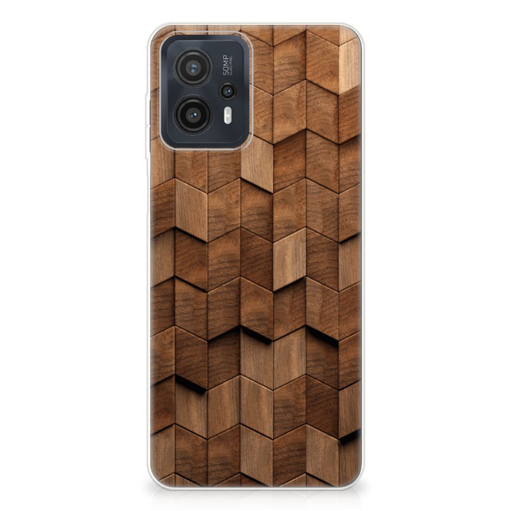 Motorola Moto G23 Bumper Hoesje Wooden Cubes achterkant