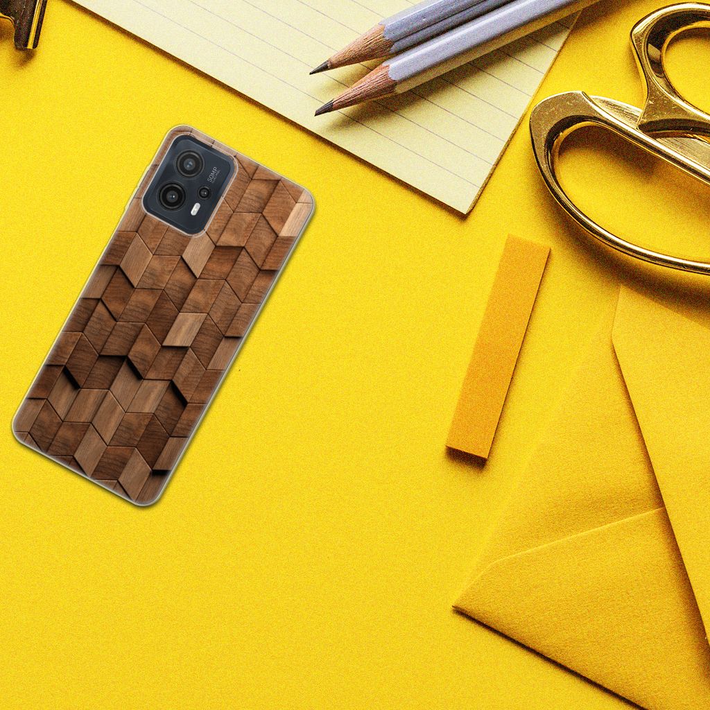 Motorola Moto G23 Bumper Hoesje Wooden Cubes aanzicht