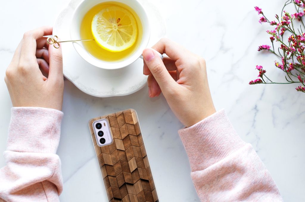 Bumper Hoesje voor Motorola Moto G42 Wooden Cubes