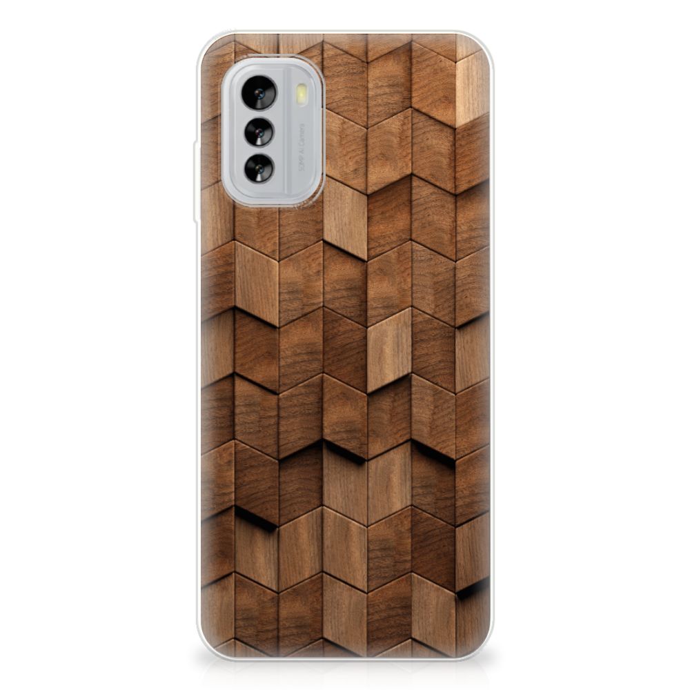 Nokia G60 Bumper Hoesje voor Nokia G60 Wooden Cubes achterkant