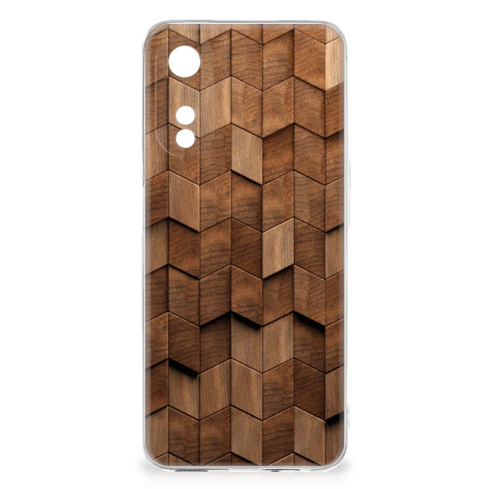 Bumper Hoesje voor OPPO A78 5G | A58 5G Wooden Cubes houtprint design achterkant
