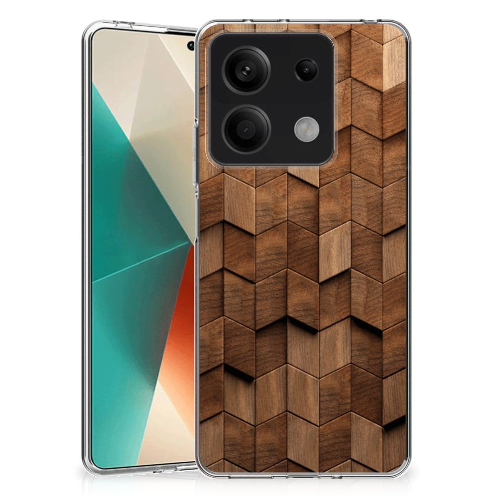 Xiaomi Redmi Note 13 5G Bumper Hoesje Wooden Cubes achterkant