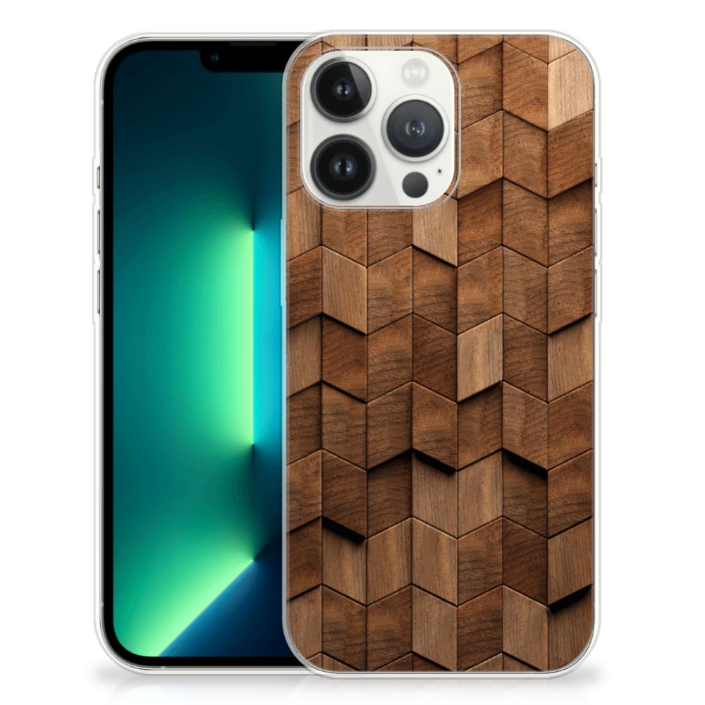 Bumper Hoesje voor iPhone 13 Pro Max Wooden Cubes met een uniek houten cubes design.