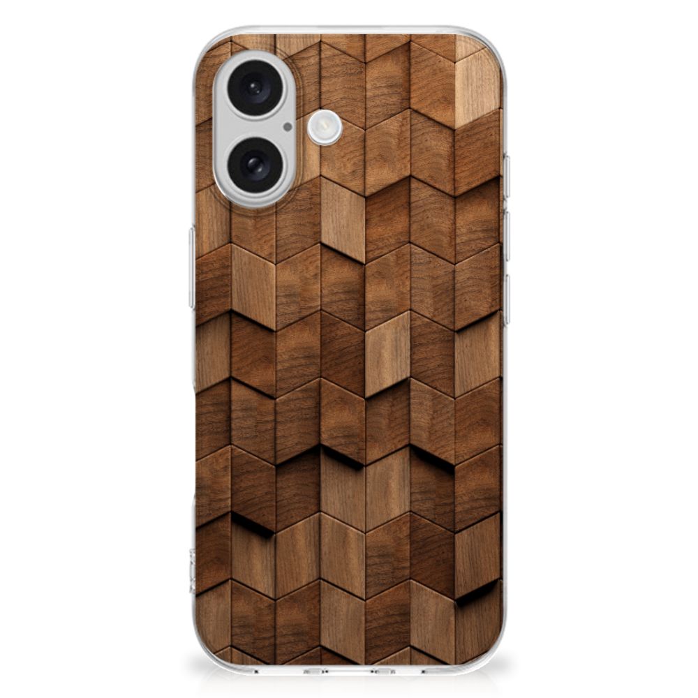 Bumper Hoesje voor iPhone 16 Wooden Cubes houten cubes achterkant
