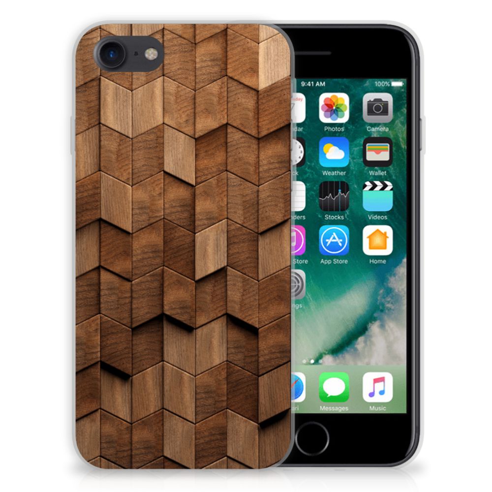 iPhone SE 2022 SE 2020 Bumper Hoesje Wooden Cubes voorkant