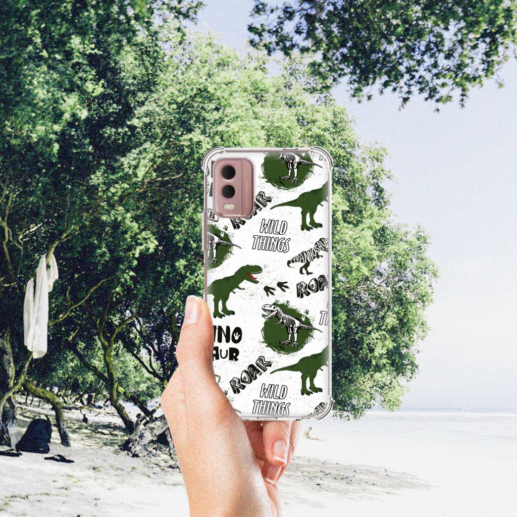 Nokia C32 Case Anti-shock Dinosaurus design hand zwart wit