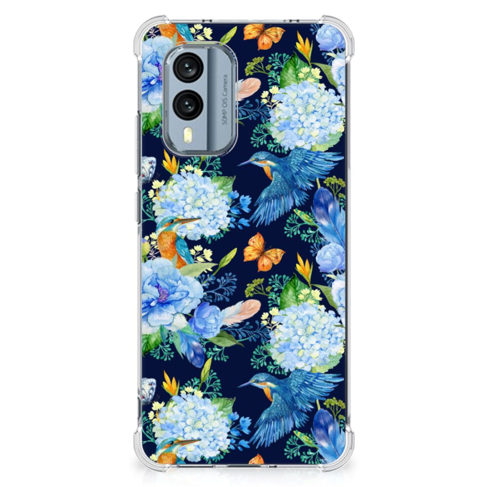 Nokia X30 Case Anti-shock IJsvogel bloemen design voorkant