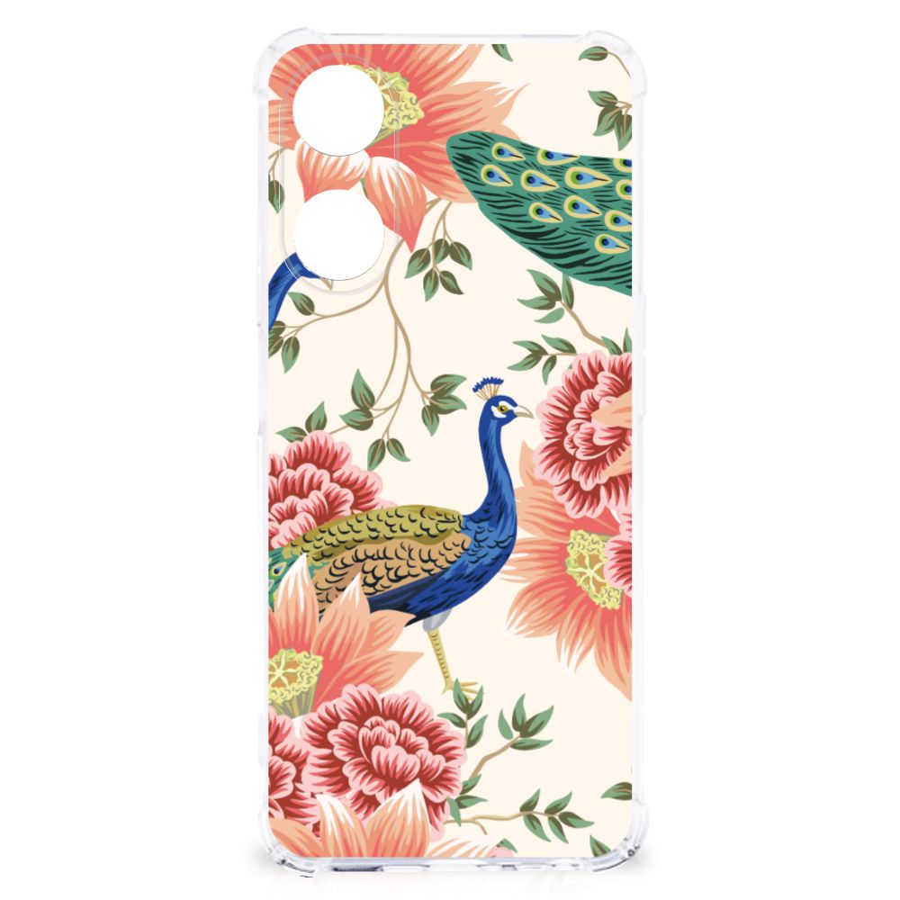 Case Anti-shock voor OPPO A58 | A78 5G Pink Peacock design pauw bloemen aanzicht