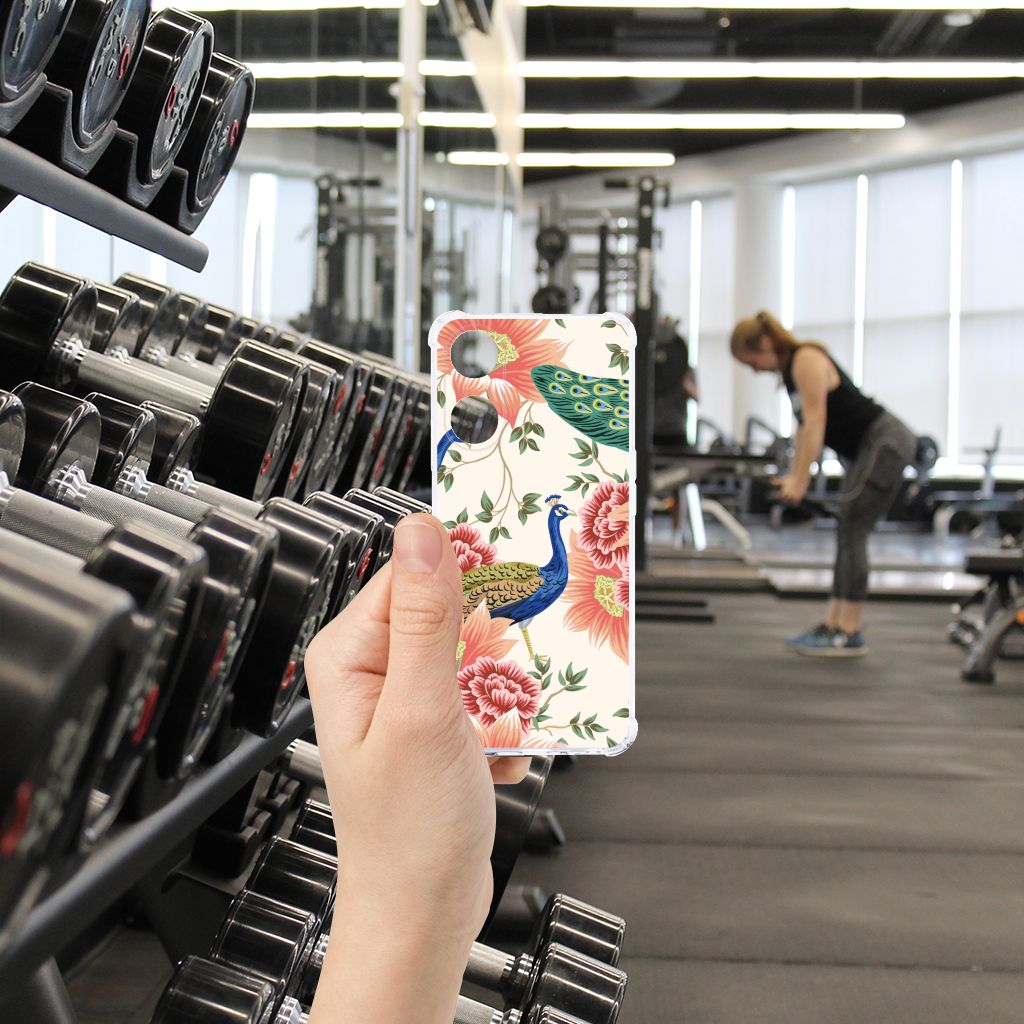 OPPO A58 A78 5G Case Anti-shock Pink Peacock design hand gym