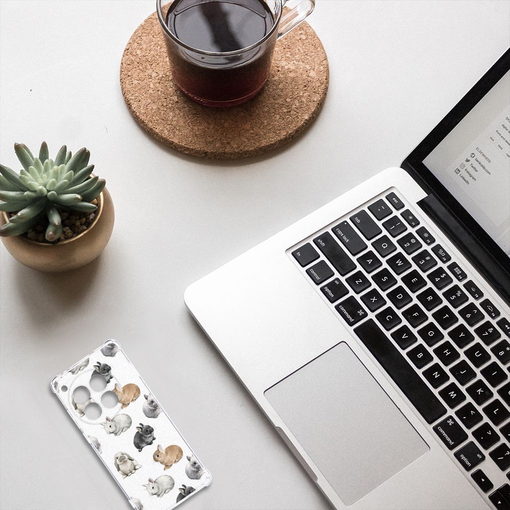 OnePlus 12 Case Anti-shock Konijntjes design bovenaanzicht met laptop en planten
