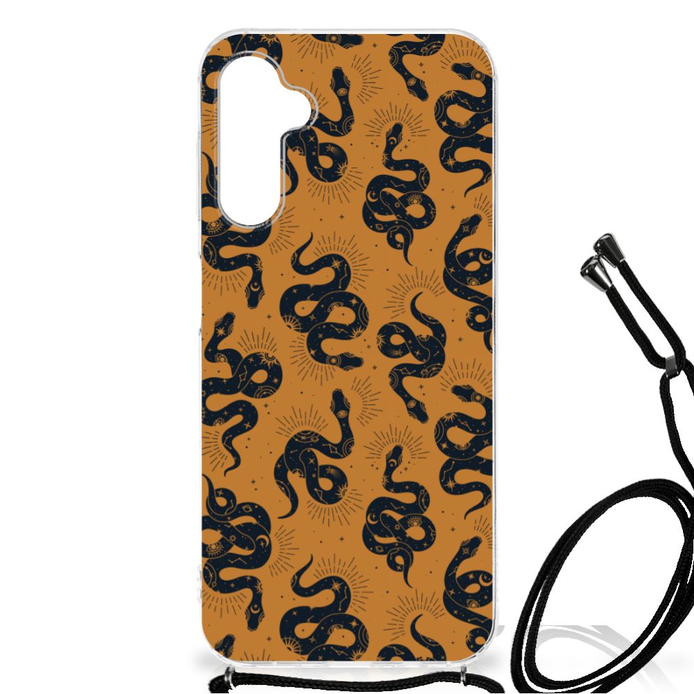 Case Anti-shock voor Samsung Galaxy A14 5G Snakes met slangenpatroon op een oranje achtergrond