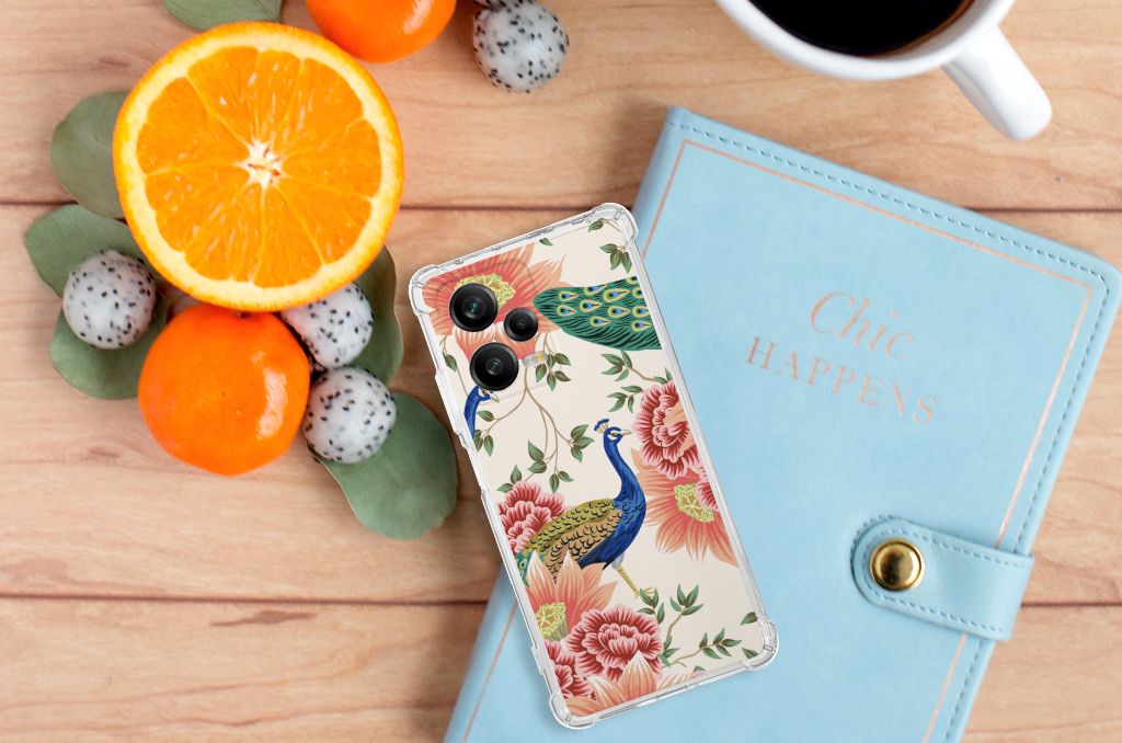 Xiaomi Redmi Note 12 Pro Plus Case Anti-shock Pink Peacock bovenaanzicht