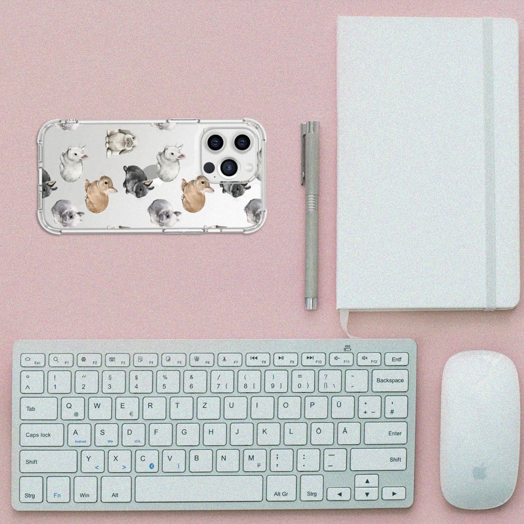 Case Anti-shock voor iPhone 13 Pro Max Konijntjes met schattige konijnenprints op een bureau. đ°