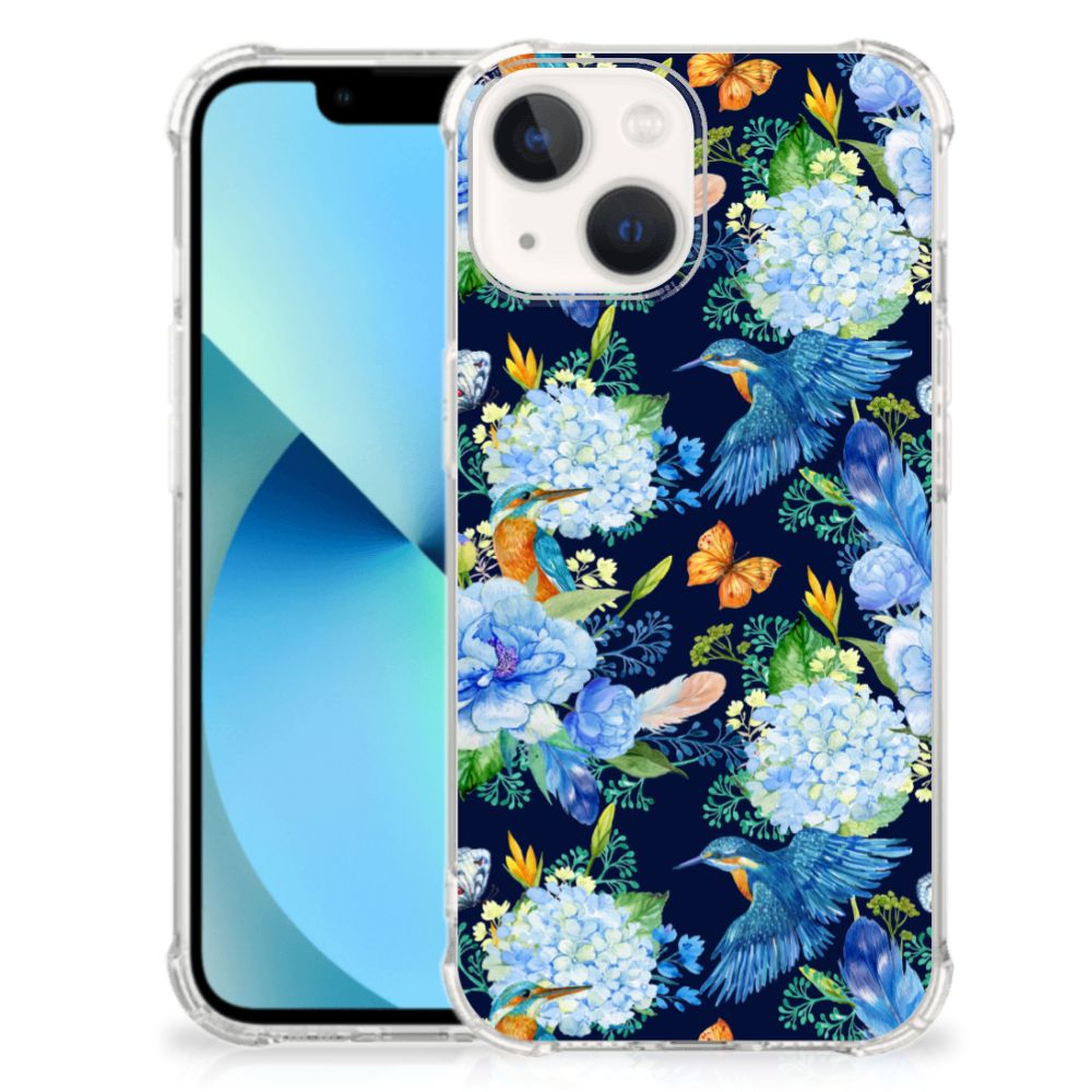Case Anti-shock voor iPhone 13 mini IJsvogel met bloemen en ijsvogels, kleurrijk en opvallend.