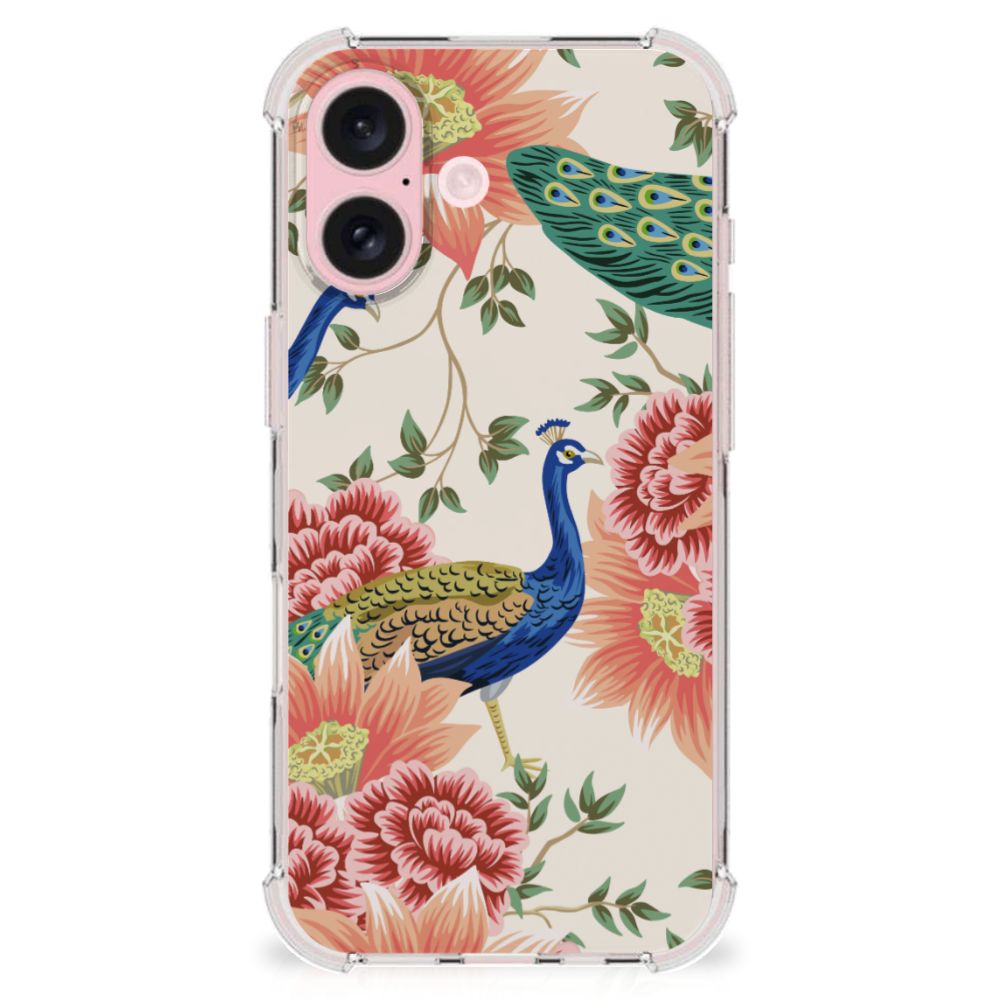 Apple iPhone 16 Case Anti-shock Pink Peacock voorkant