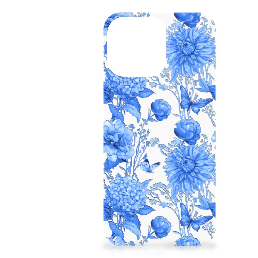 Apple iPhone 14 Pro Max Case voor Apple iPhone 14 Pro Max Flowers Blue bloemen design aanzicht