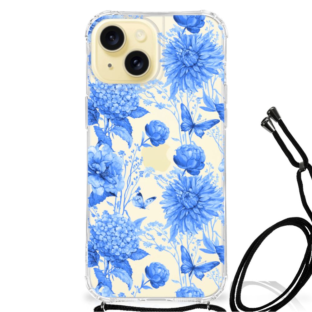 Case voor Apple iPhone 15 Flowers Blue B2C Telecom