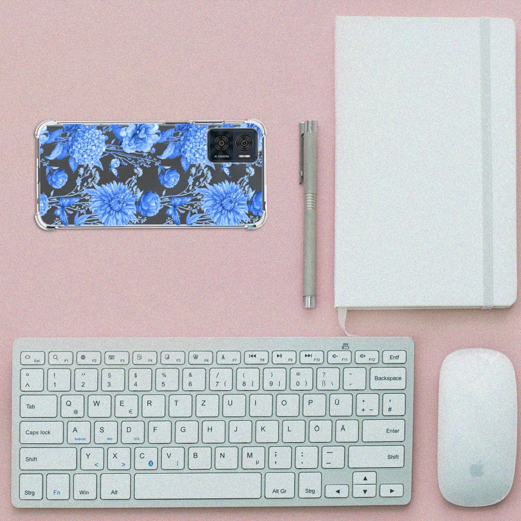 Case voor Motorola Moto E22 | E22i Flowers Blue B2C Telecom