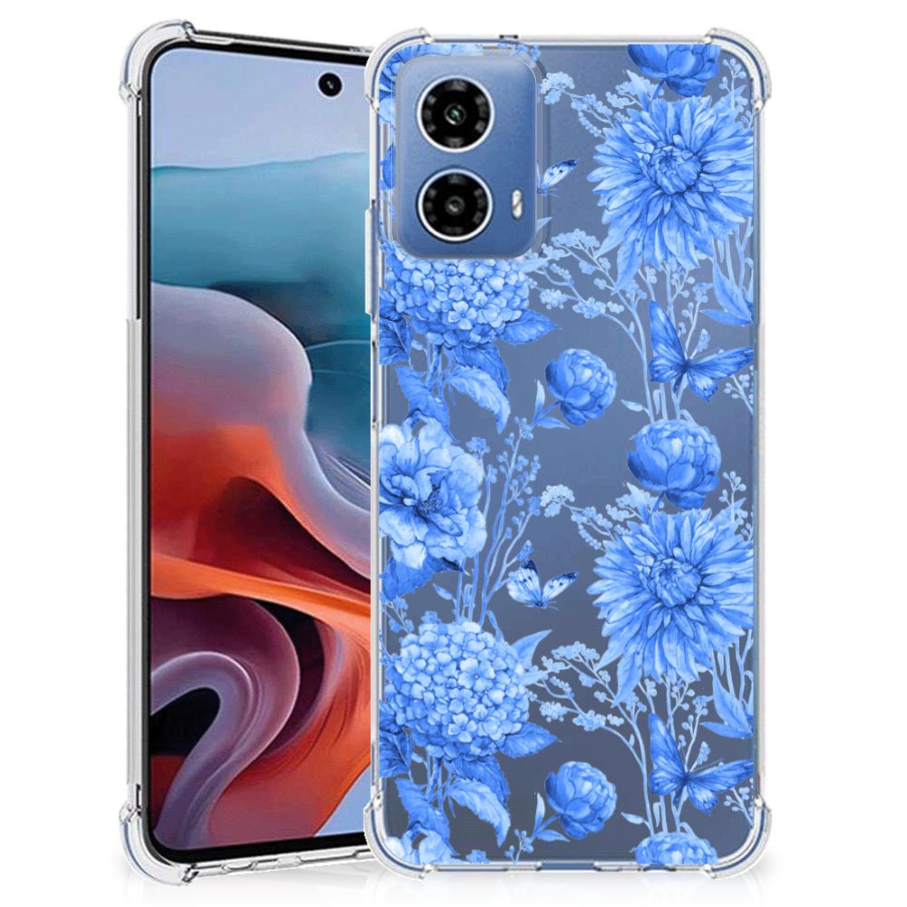 Case voor Motorola Moto G34 Flowers Blue B2C Telecom