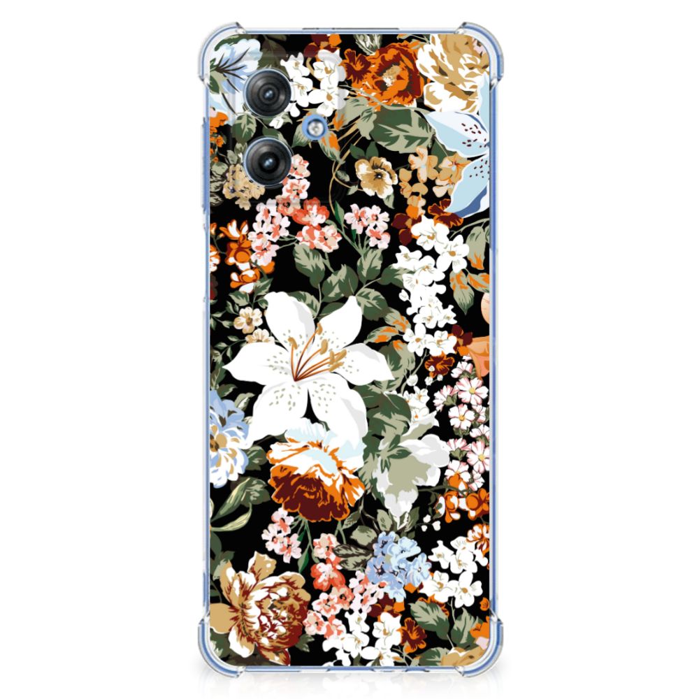 Case voor Motorola Moto G54 Dark Flowers telefoon hoesje bloemen ontwerp achterkant