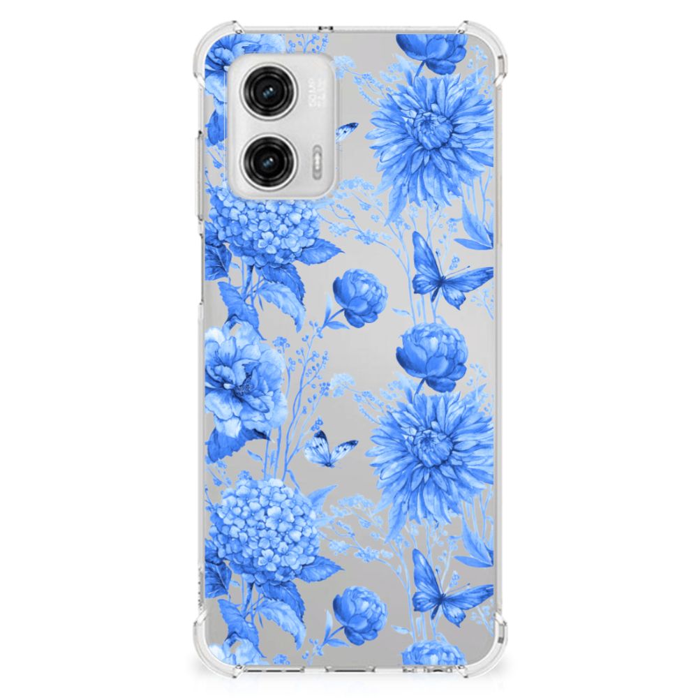Motorola Moto G73 Case voor Motorola Moto G73 Flowers Blue achterkant