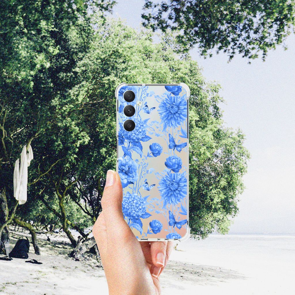 Samsung Galaxy A05s Case voor Samsung Galaxy A05s Flowers Blue aanzicht