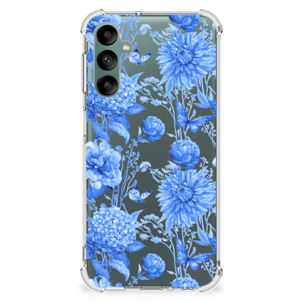 Samsung Galaxy A24 Case voor Samsung Galaxy A24 Flowers Blue achteraanzicht