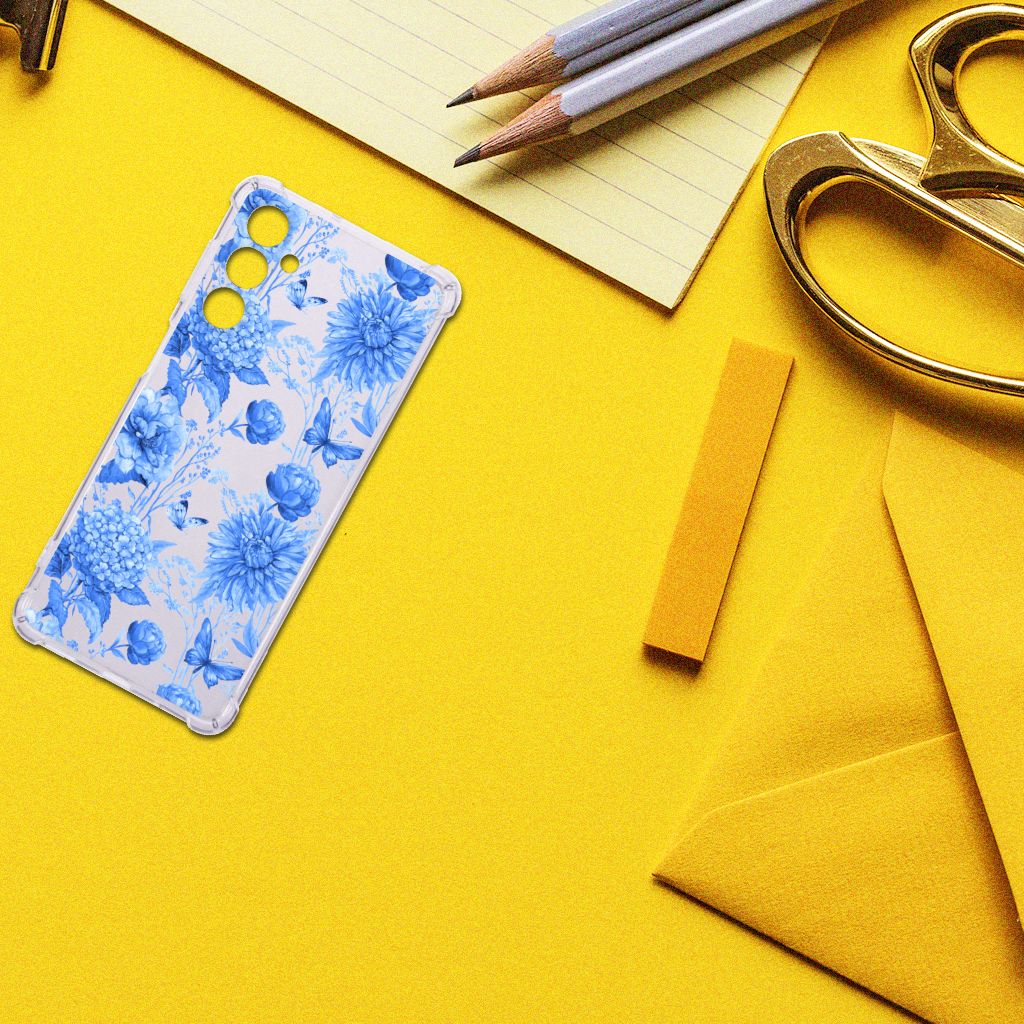 Samsung Galaxy M54 Case voor Samsung Galaxy M54 Flowers Blue bovenaanzicht