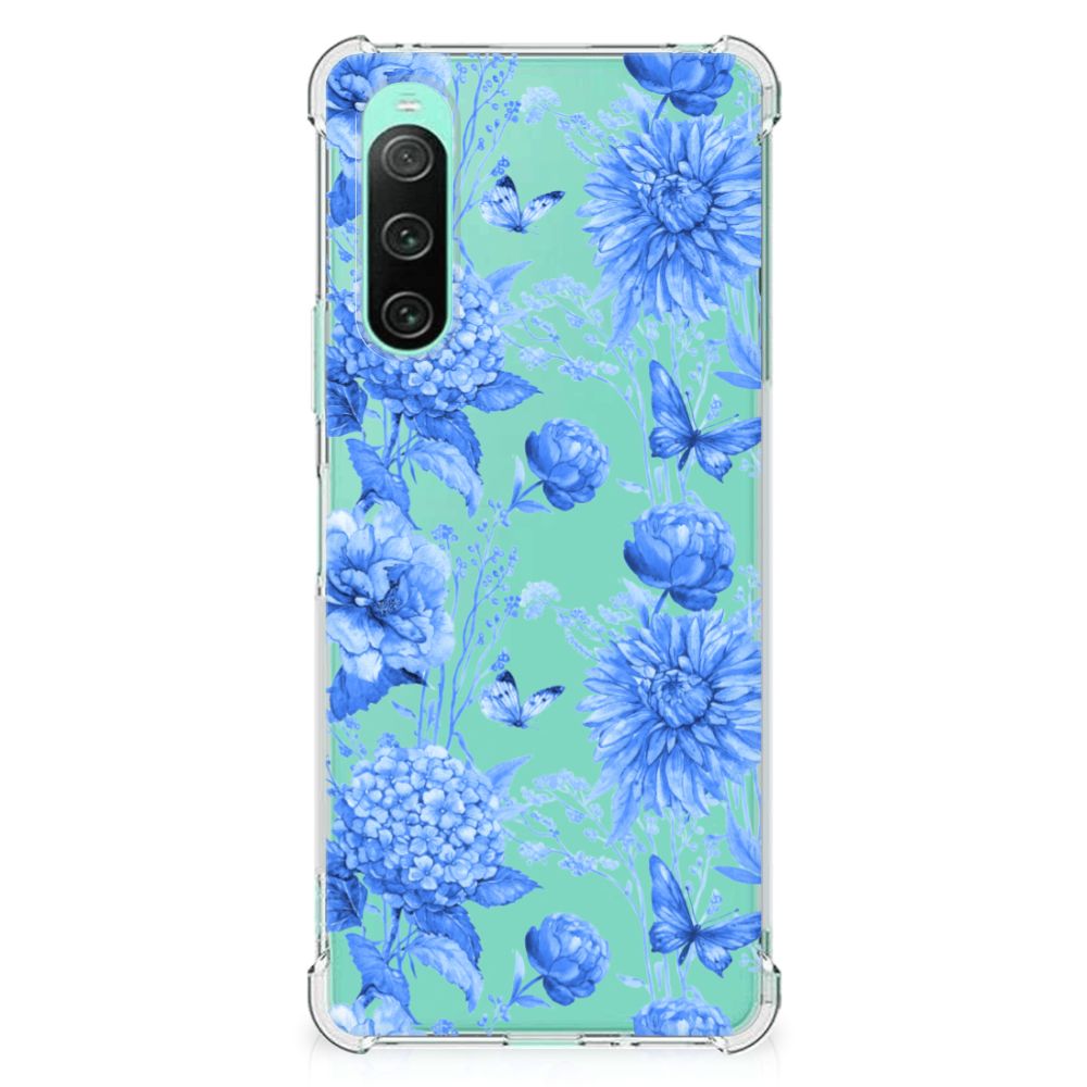 Sony Xperia 10 V Case voor Sony Xperia 10 V Flowers Blue aanzicht